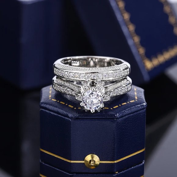 Fancy Ladies Diamond 2pc. Bridal Set .925 Solid Sterling Silver, - Picture 4 of 6